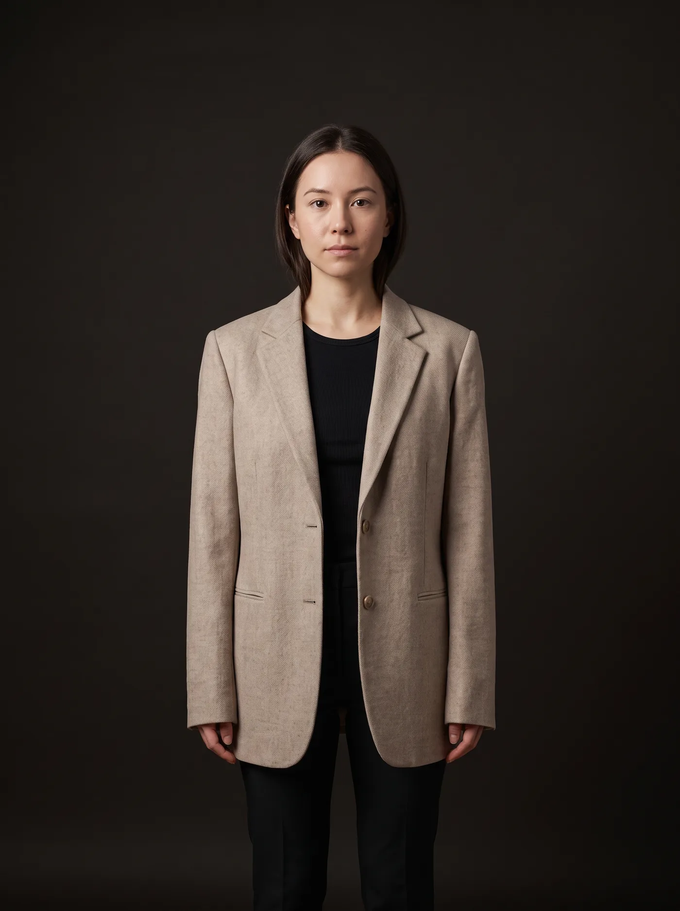 Size M blazer that is too big on a woman